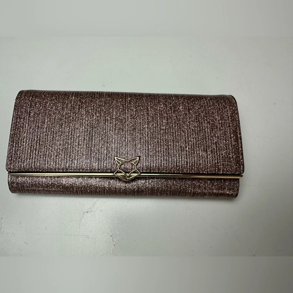 FOXER Pink‎ Cowhide Shiny Vinyl Glittery Bifold Gold Hardware Wallet *LikeNew* - Picture 7 of 16